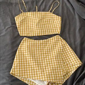 Gingham yellow two piece set